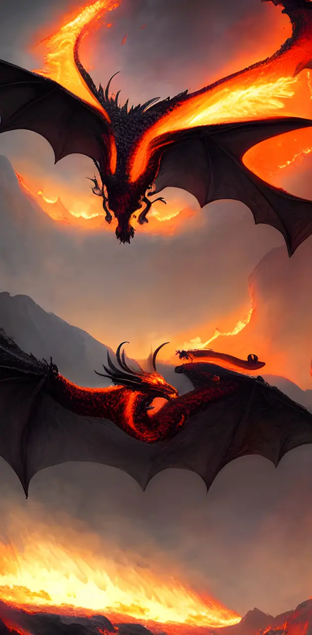 Dragons looking at each other