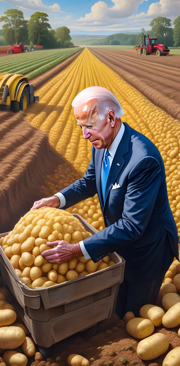 Joe Biden harvesting potatoes on a farm