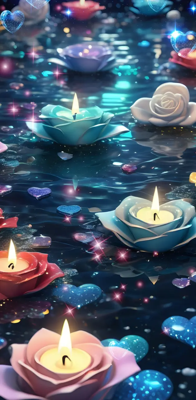 Candles ,roses,hearts, floating 