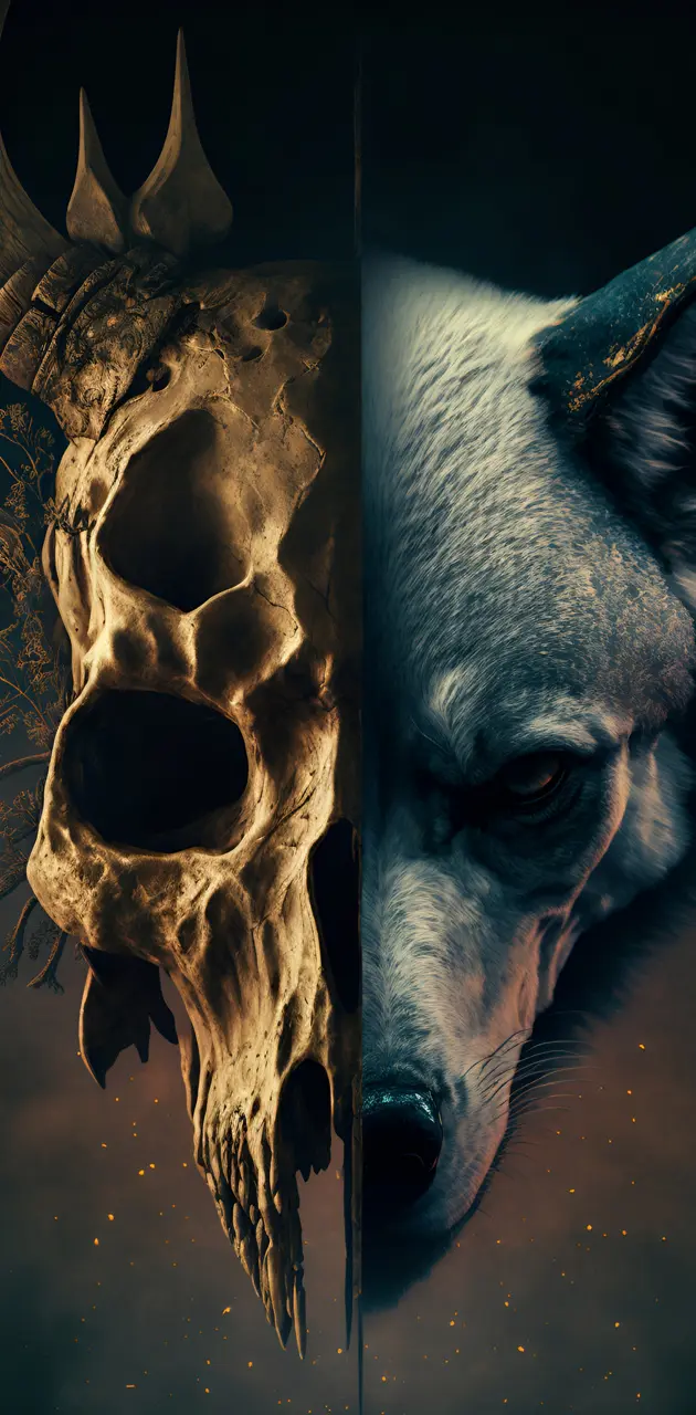 Wolf and skull 