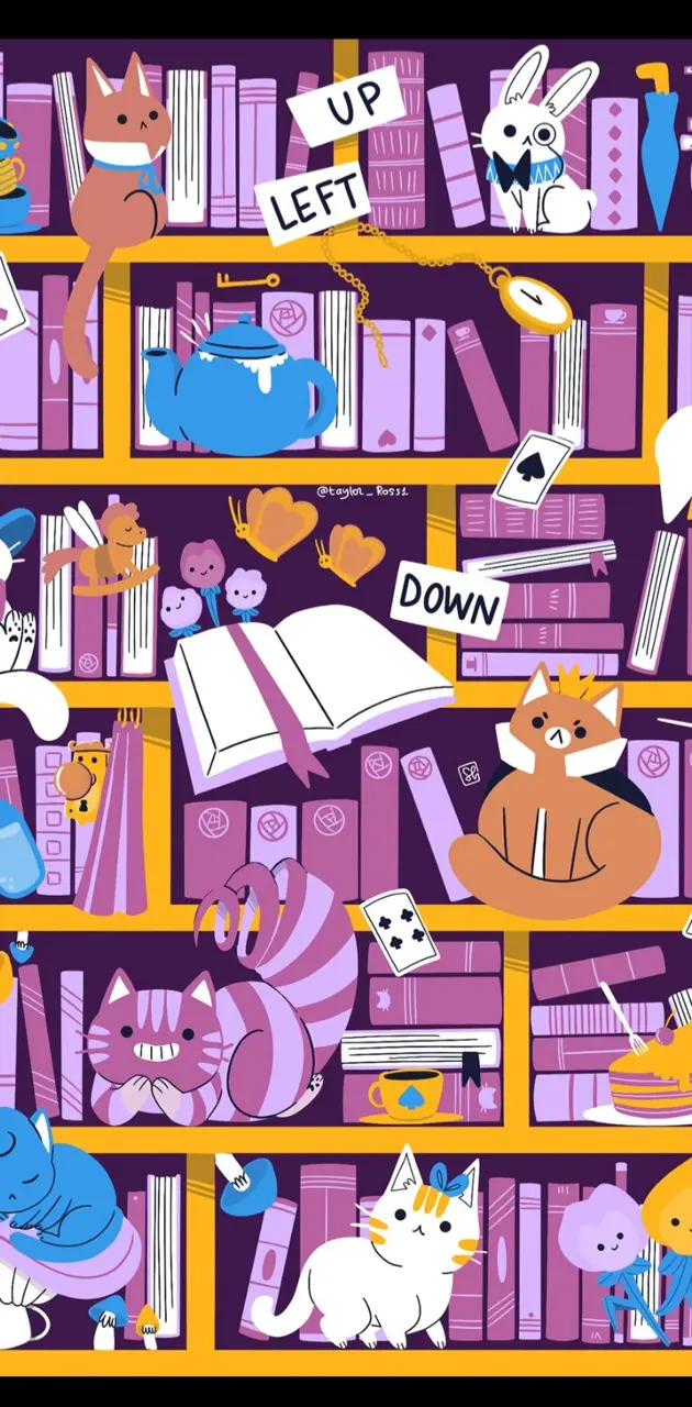 Bookshelf Alice cats