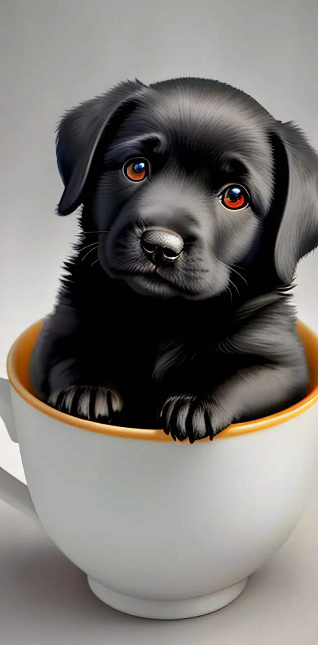 Puppy in coffee cup.