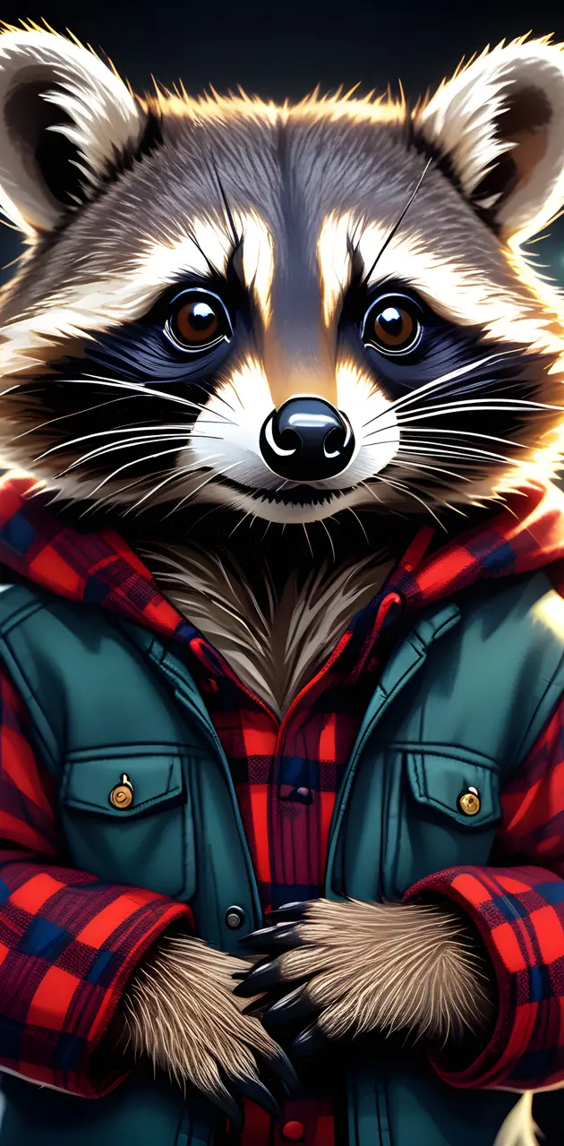 a raccoon wearing a jacket