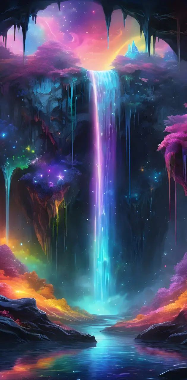 a waterfall with pretty colors