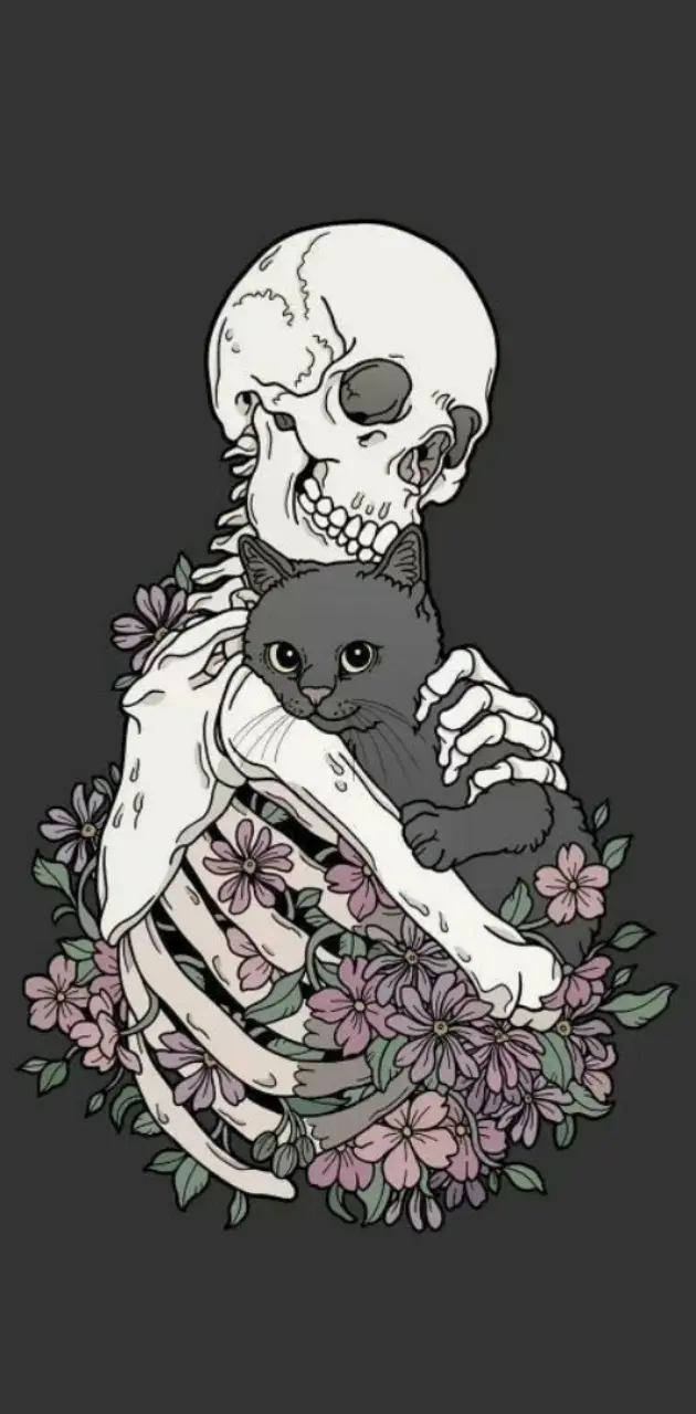 cat and skeleton