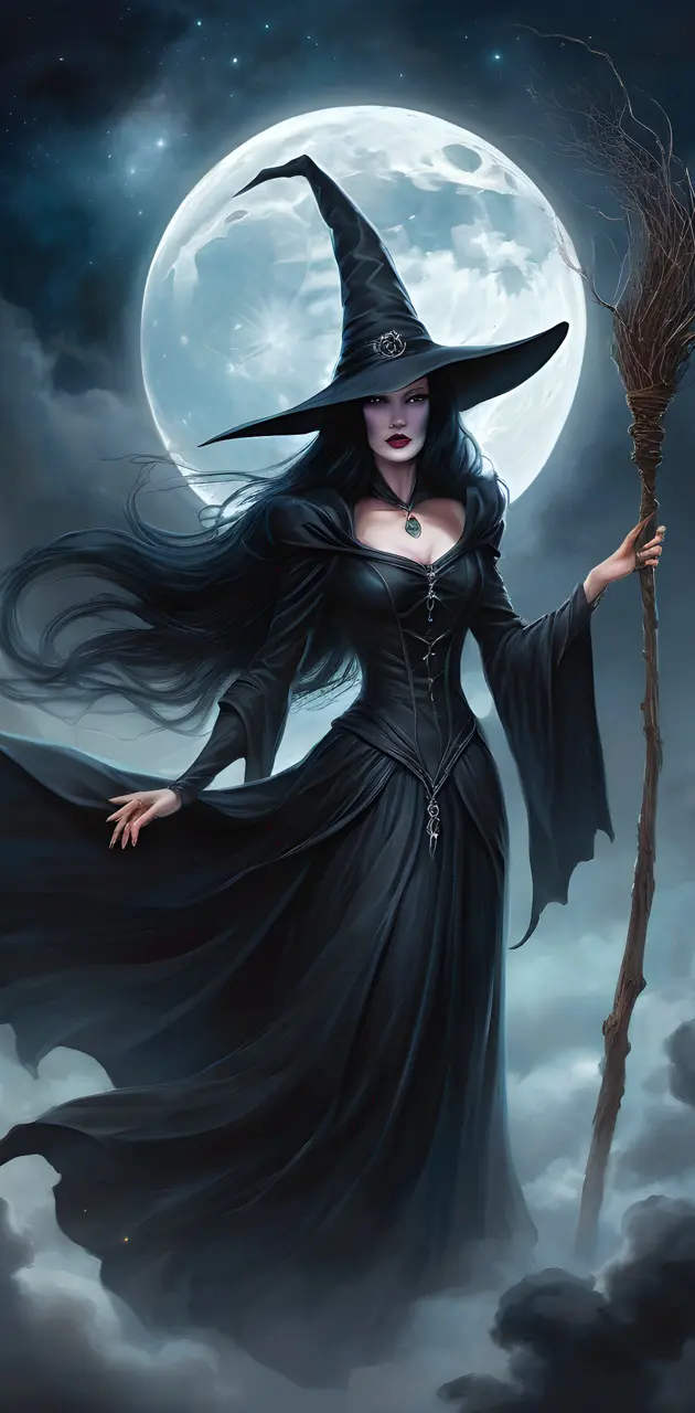 a person in a black dress and hat holding a sword