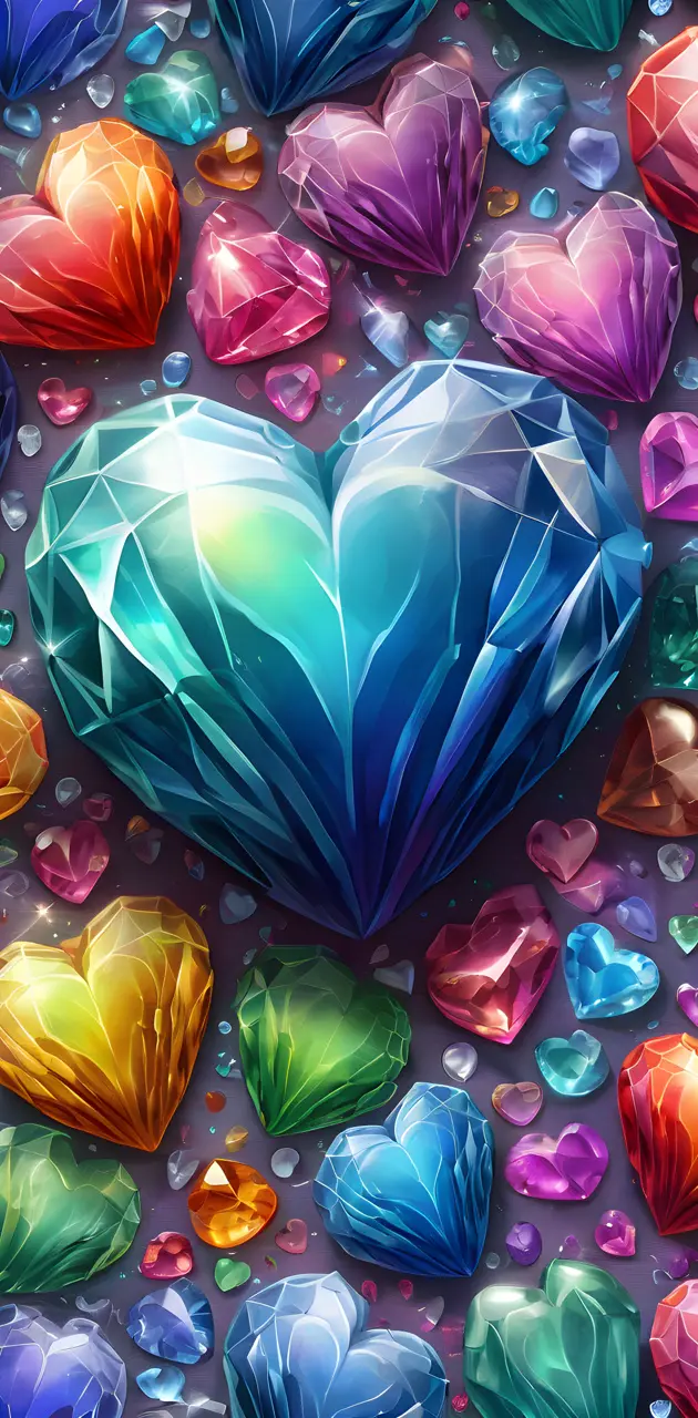 Rainbow crystal Hearts
