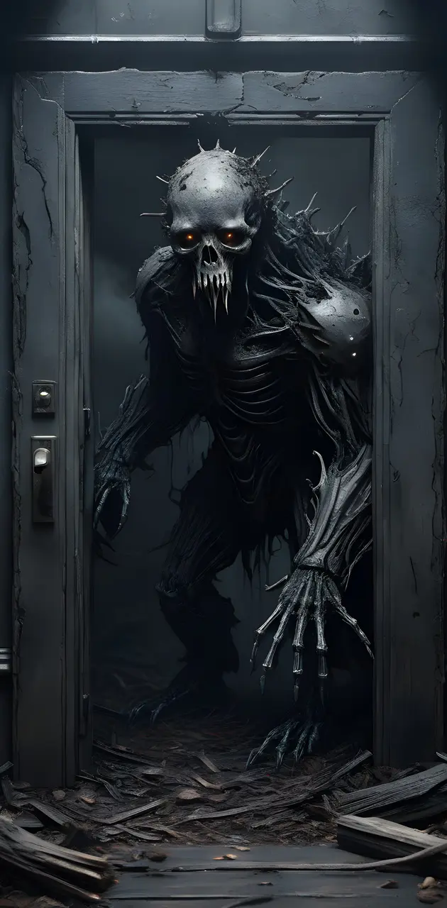 a skeleton in a doorway