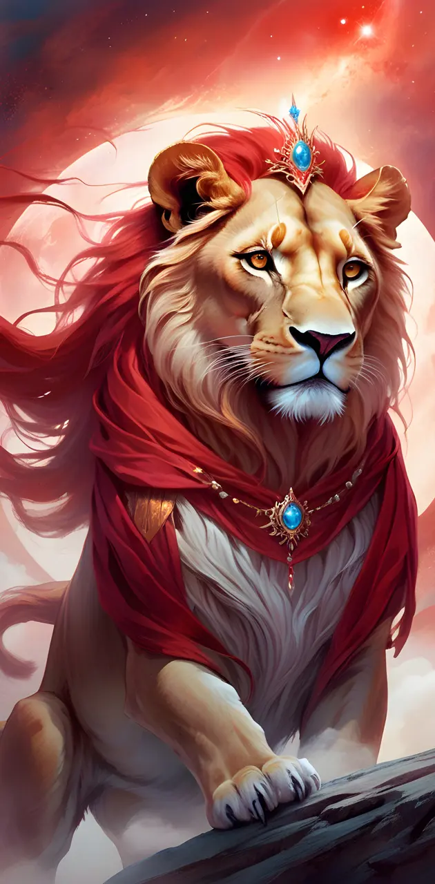 lioness, red, whimsy, lion