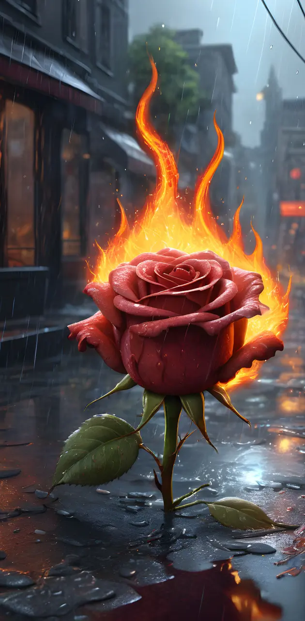 a red rose on a wet sidewalk