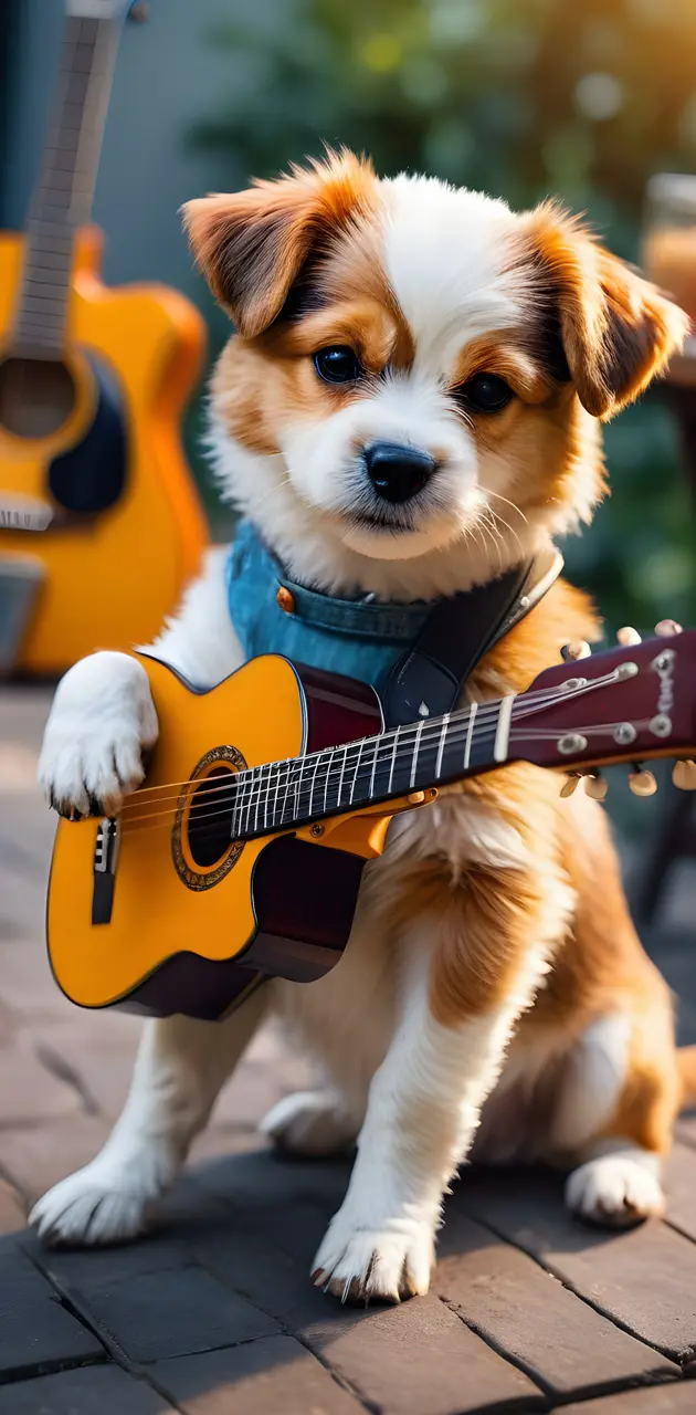 dog playing the guitar