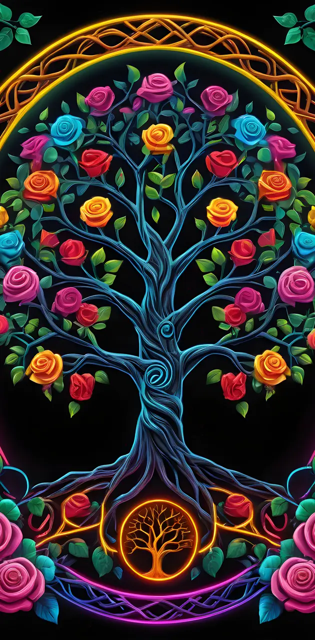 Neon Roses on Tree Of Life