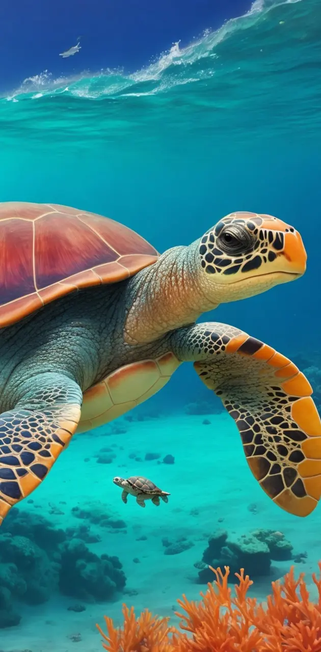 Colorful turtle sea