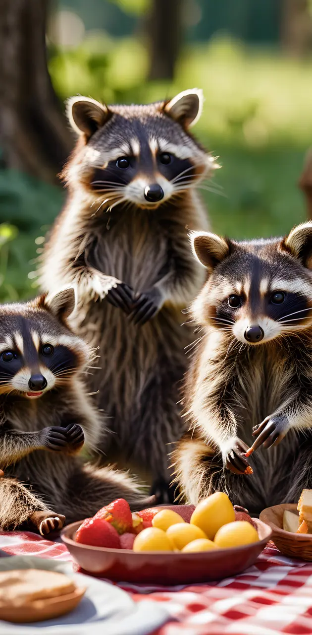 Raccoon family picnic