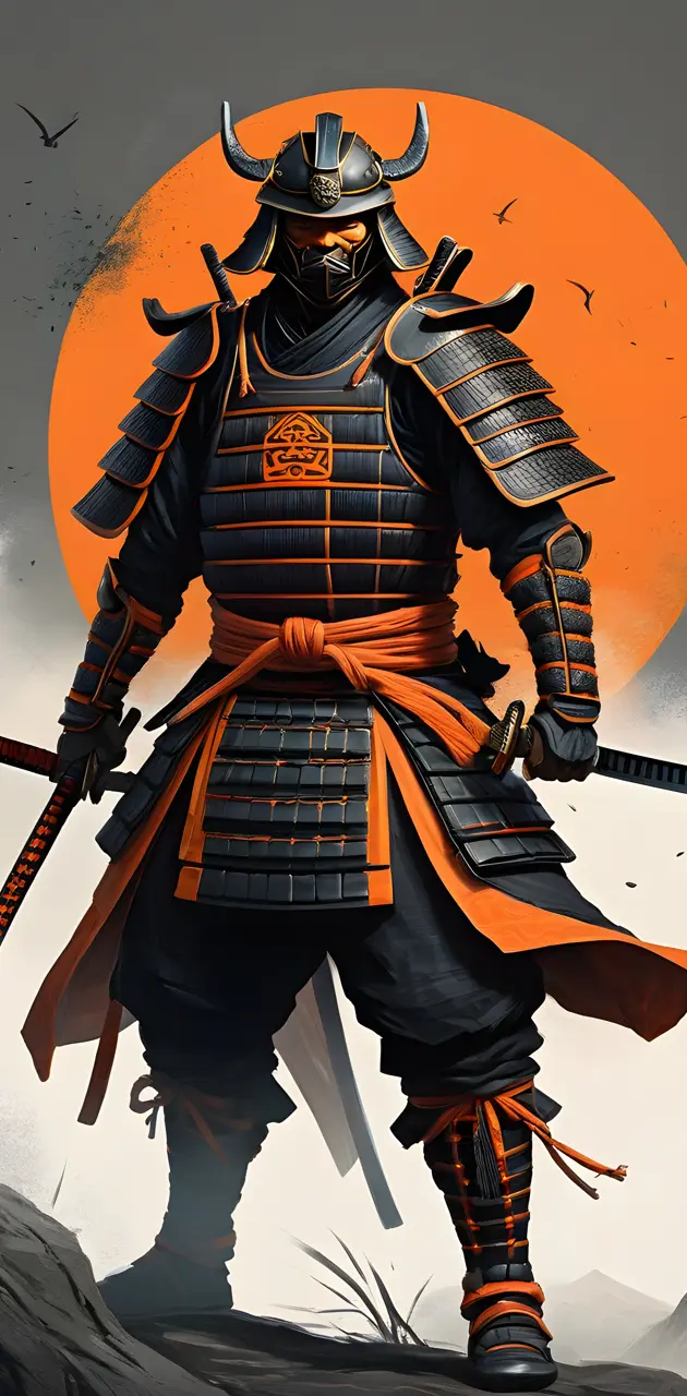 black and orange samurai warrior