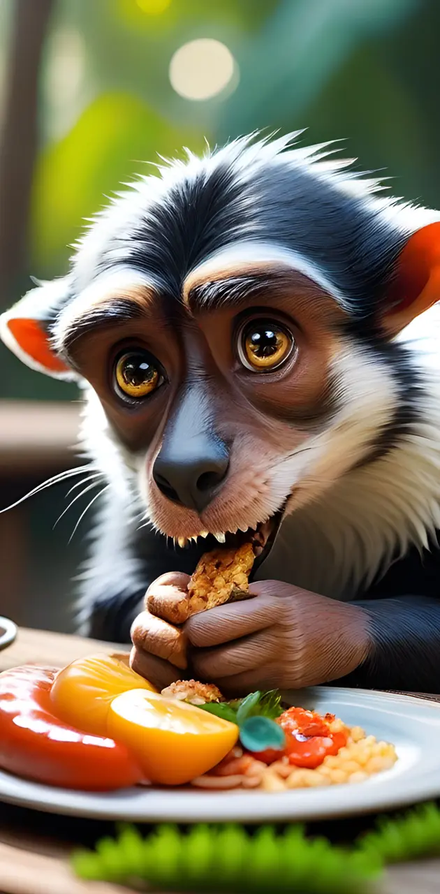 a monkey eating food