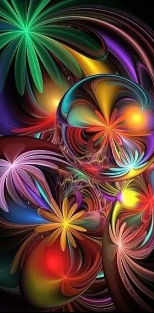 Rainbow floral swirls