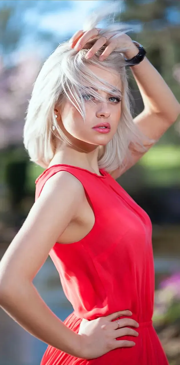 Blonde in red