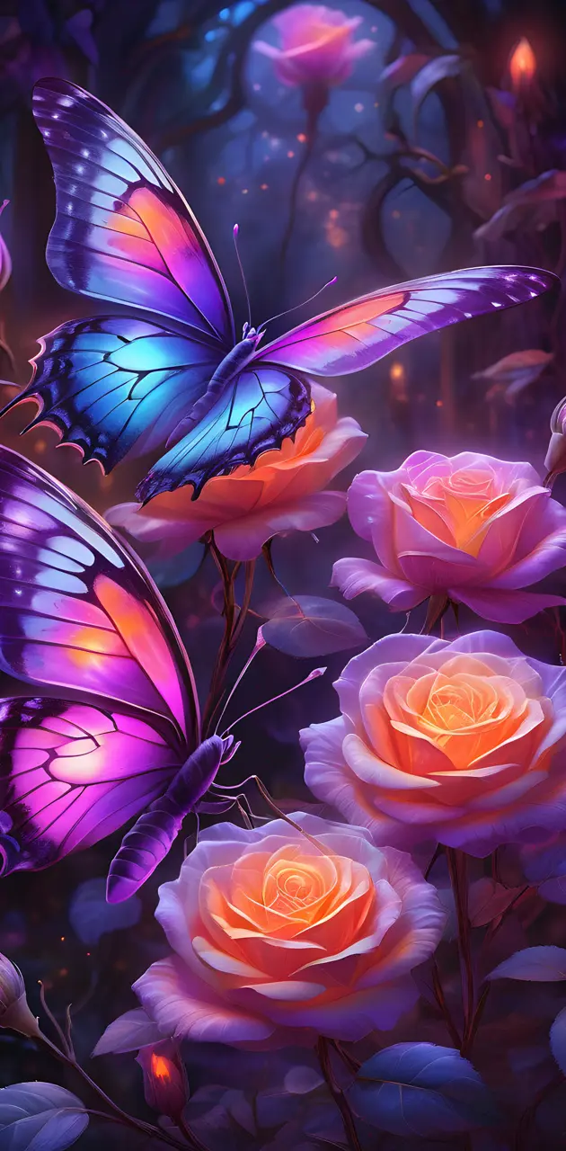 neon butterfly's & roses