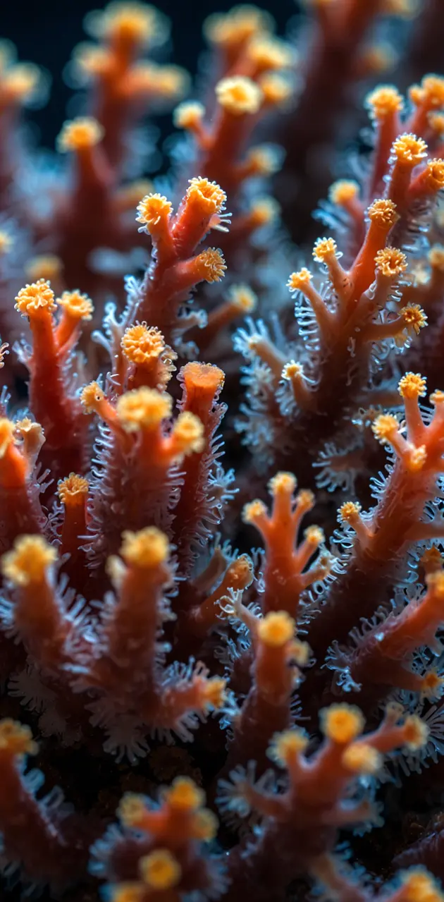 Closeup of coral polyps under water