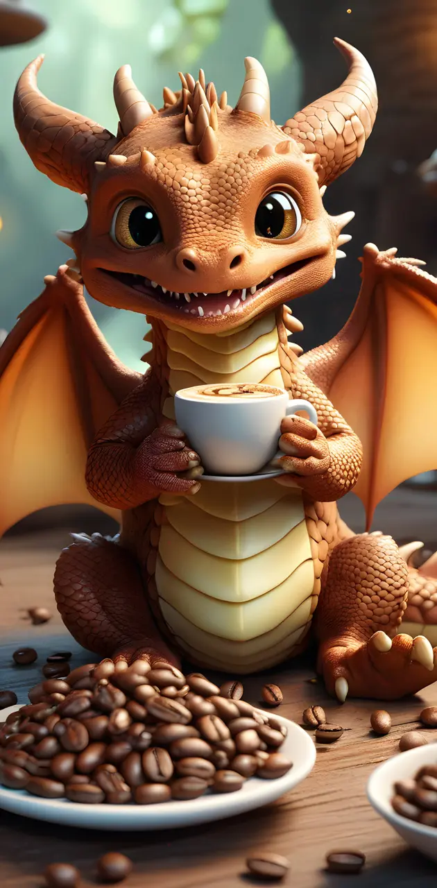 Cappuccino drinking baby dragon