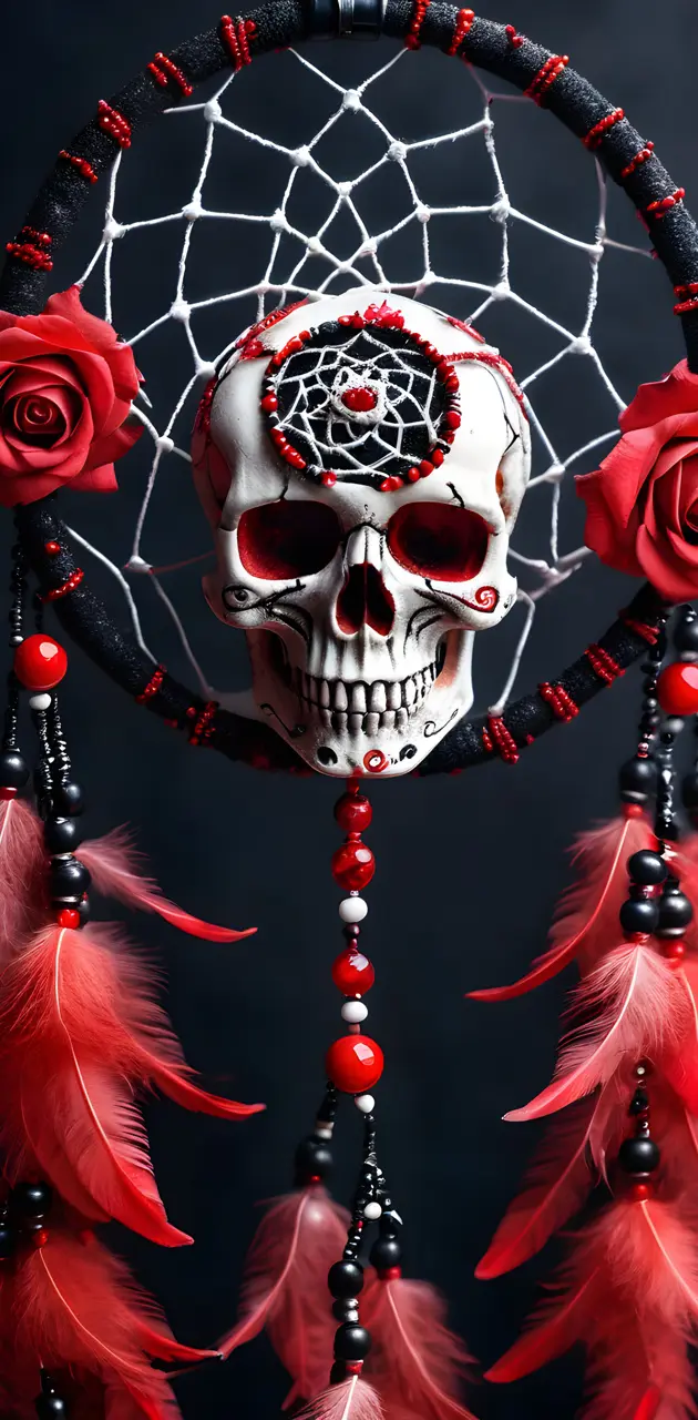 Skull, dream catcher, black and red