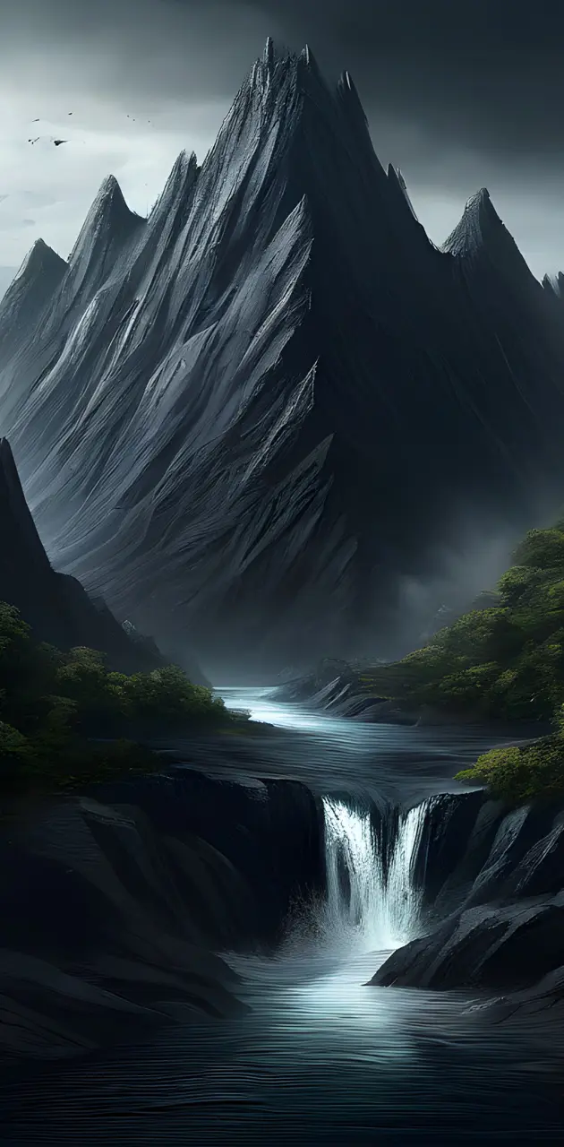a river flowing between mountains