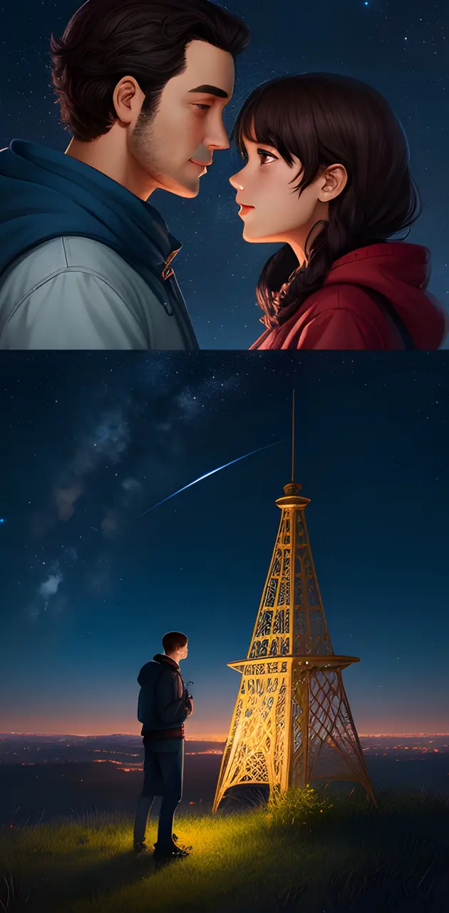 a man and woman looking at a tower