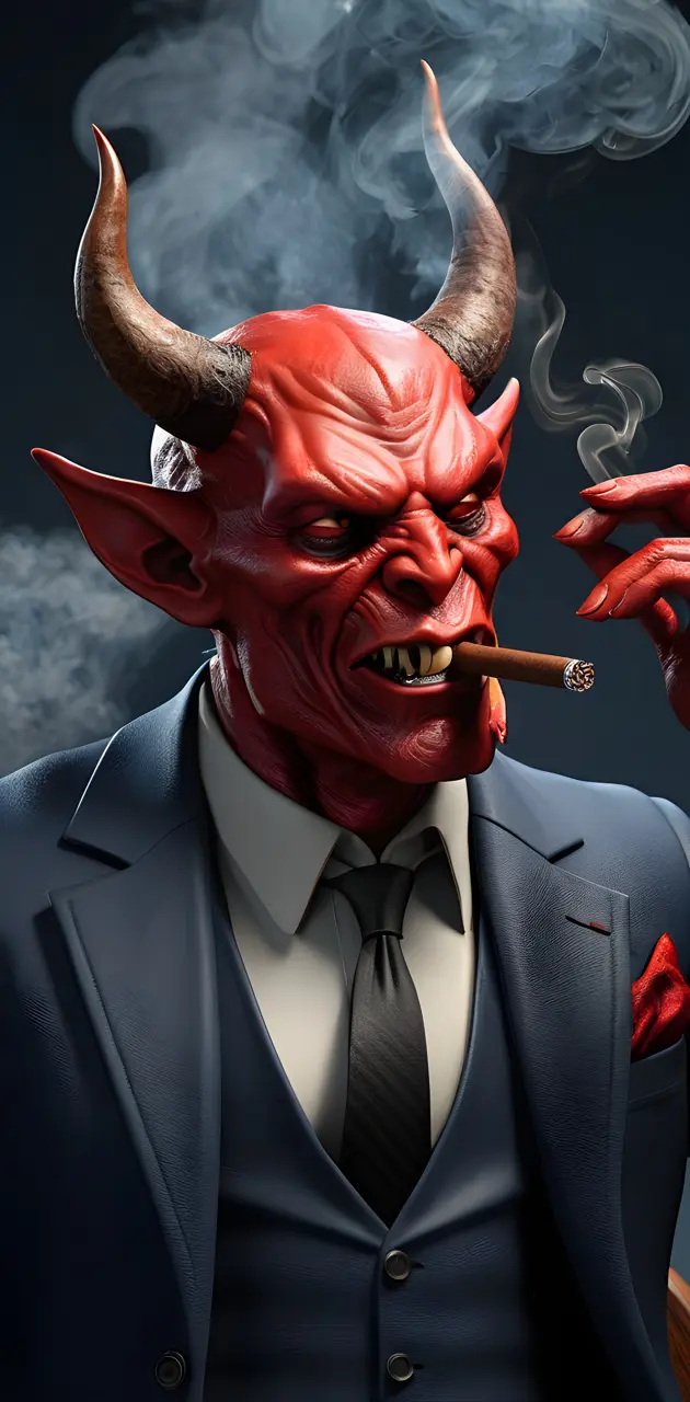 Devil smoking a cigar