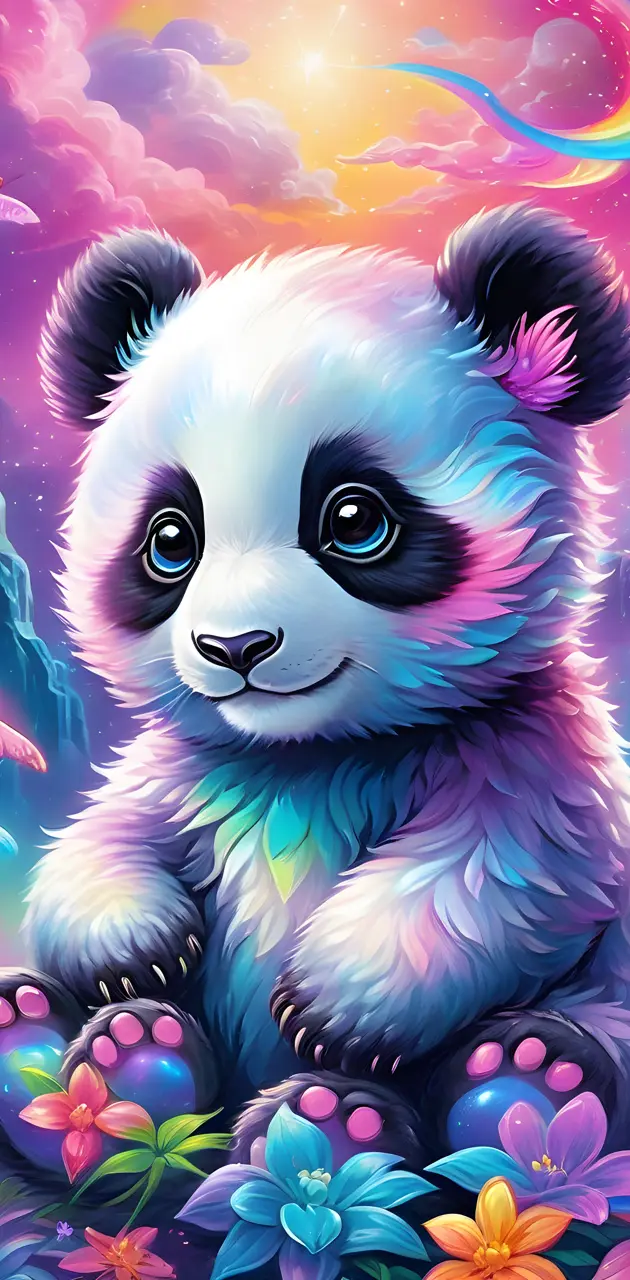 Lisa Frank style panda bear