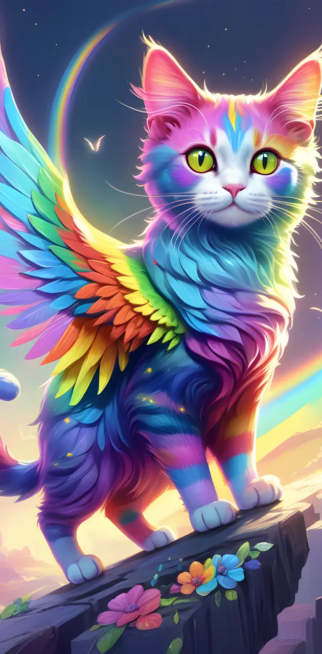 rainbow cat with wings