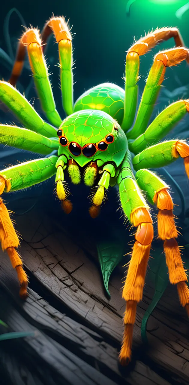 a green and yellow spider