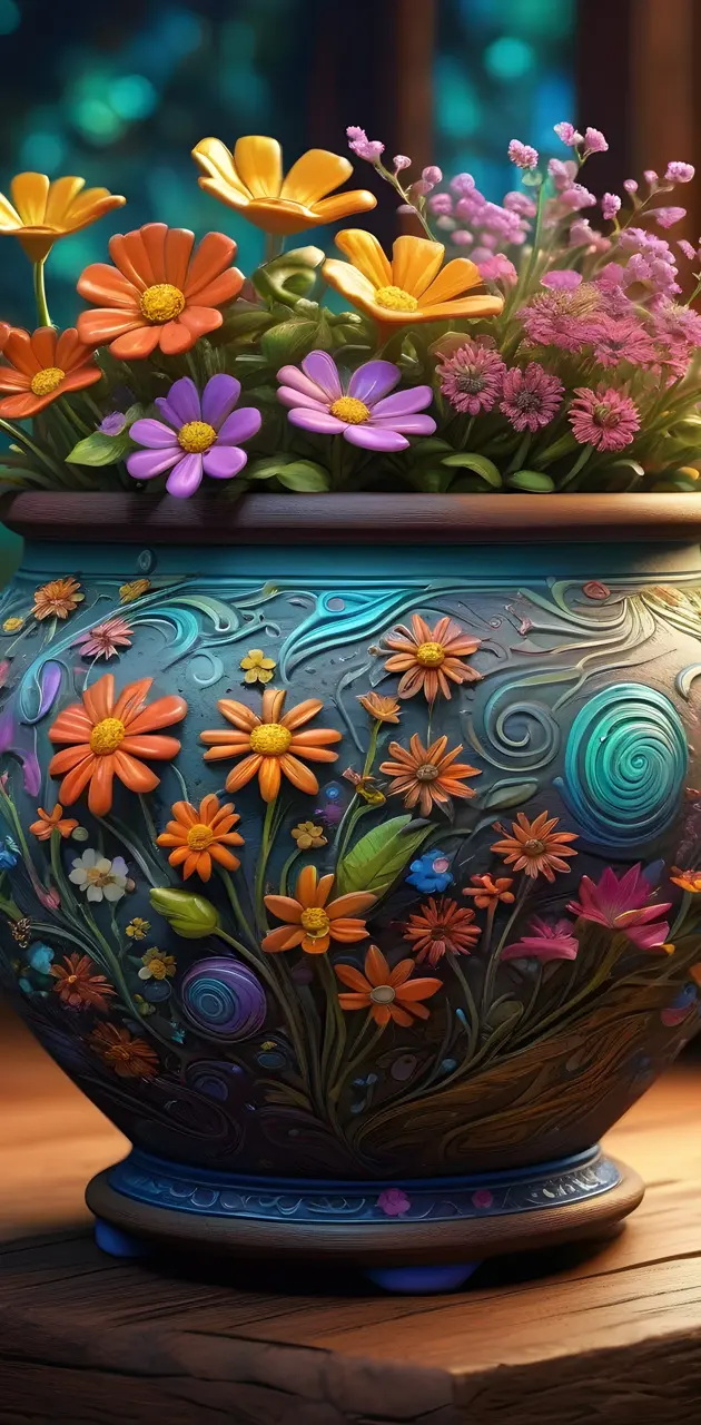beautiful etched pottery with flowers