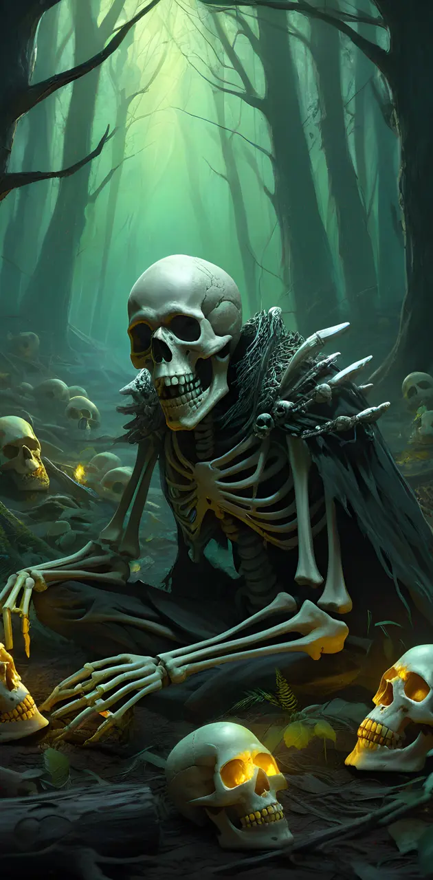 a skeleton in a forest