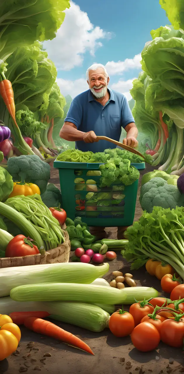 a person in a blue shirt selling vegetables