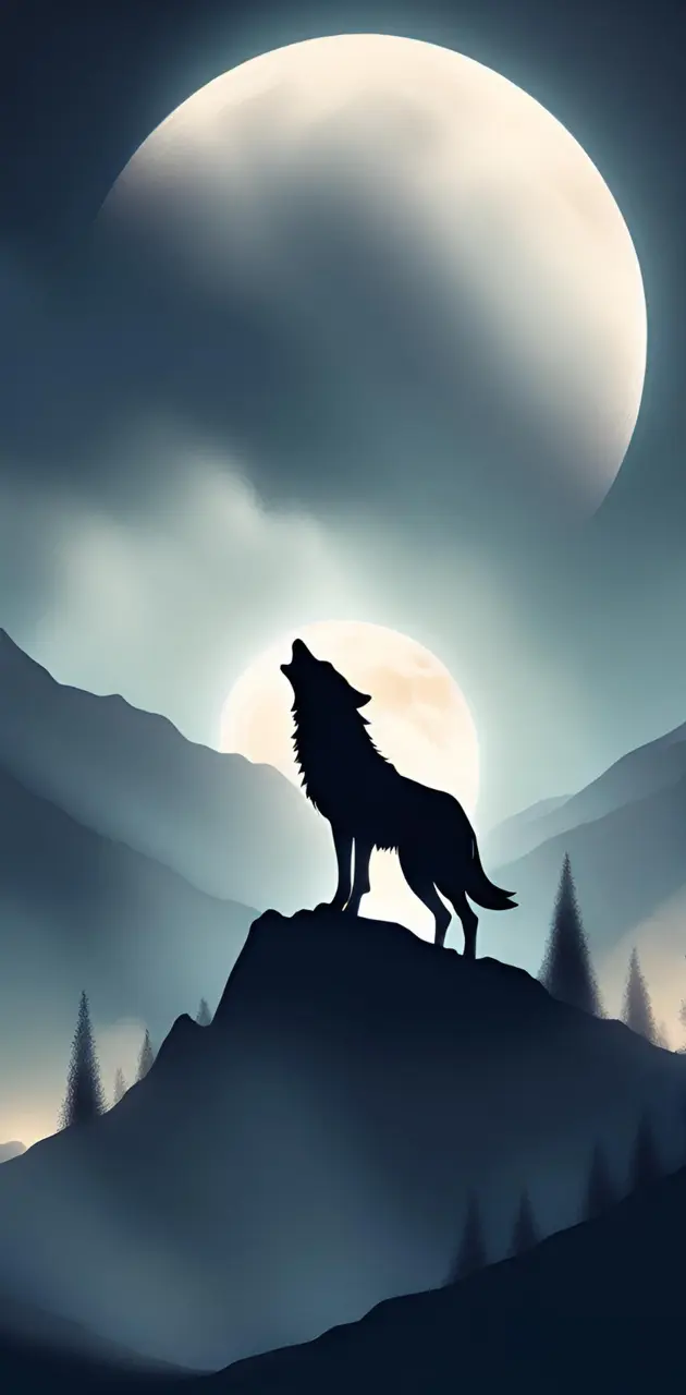Minimallistic Wolf houl at full moon 