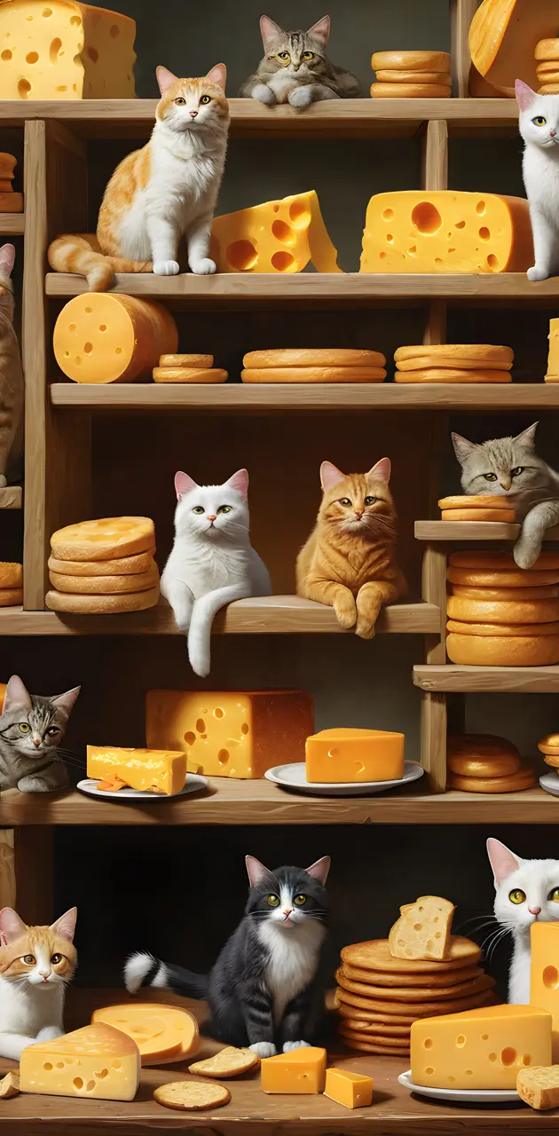 Nine cats in a bakery