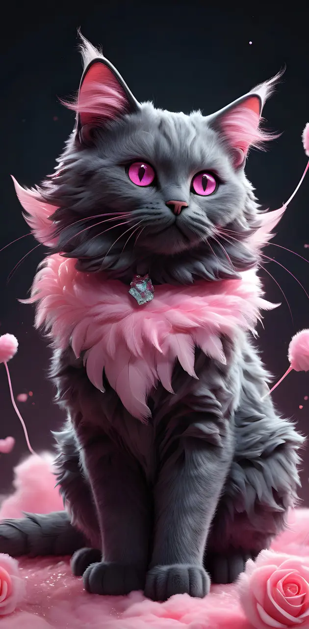 a cat wearing a pink caller