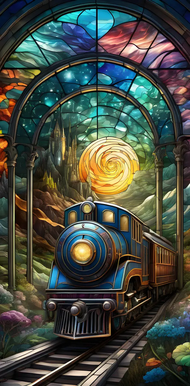 stained glass steam locomotive