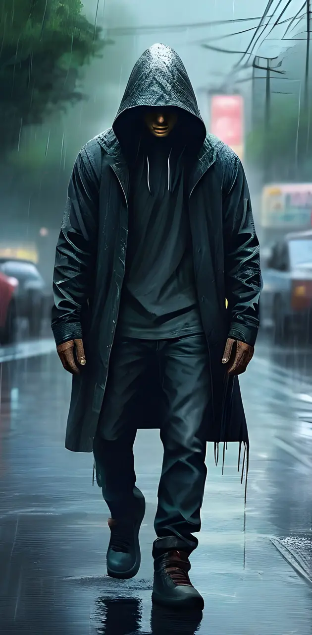 Man with hood on in the rain