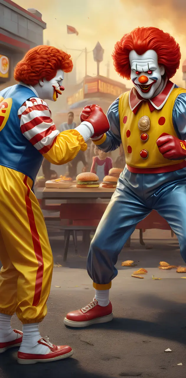 Ronald McDonald fighting bad clown