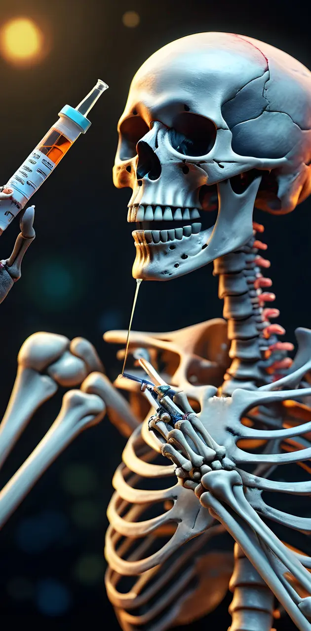 a skeleton holding a cigarette