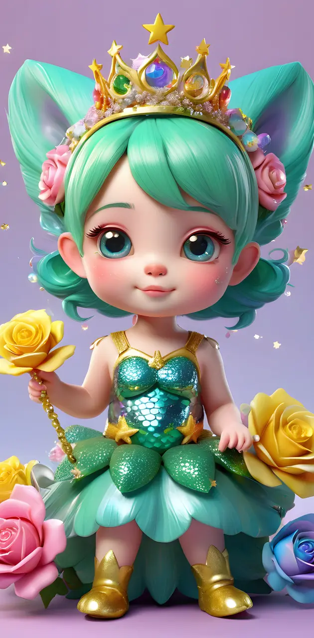 a doll with a crown and flowers
