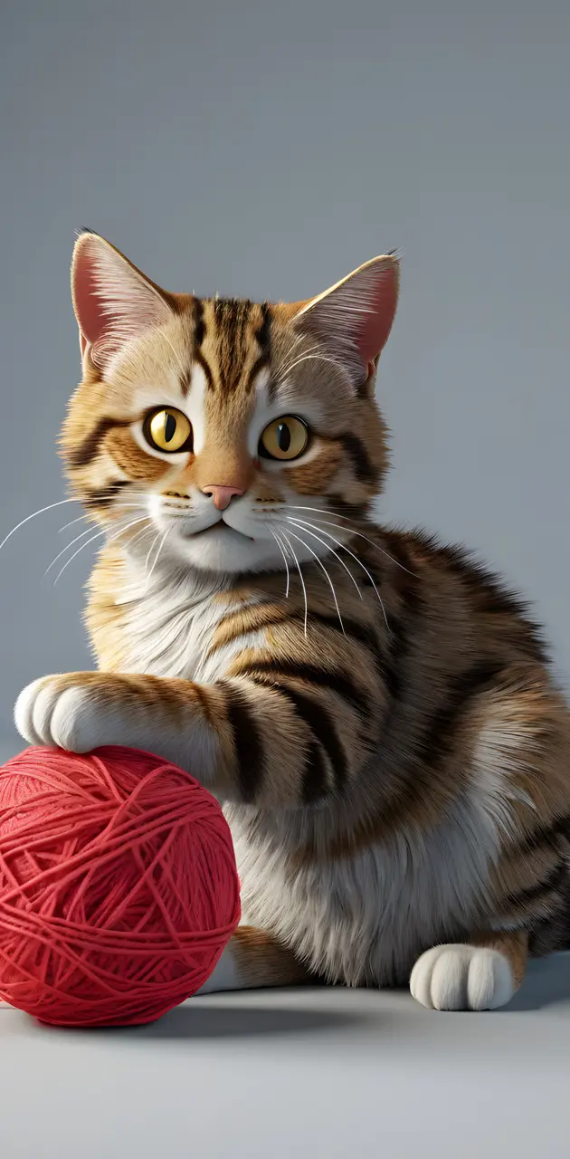cat playing with a yarn ball