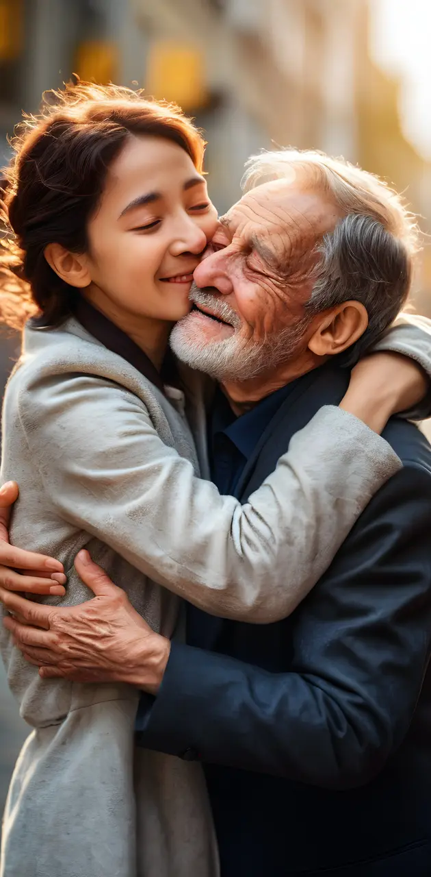 child hugging grandfather