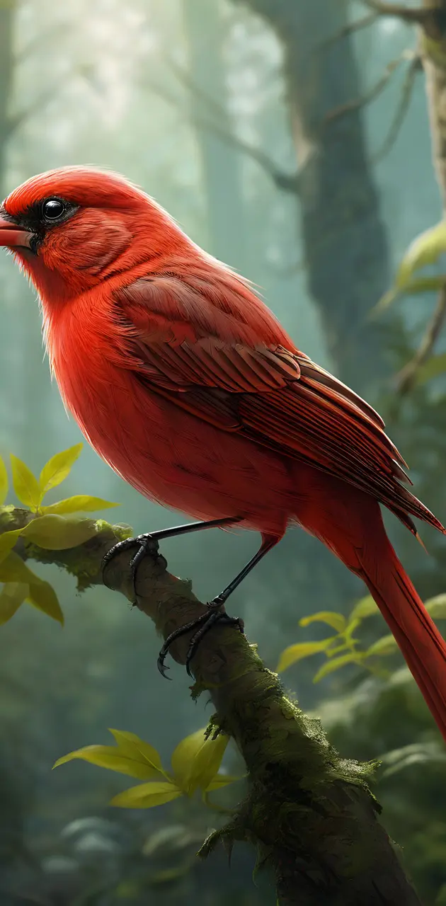 a red bird perched on a branch
