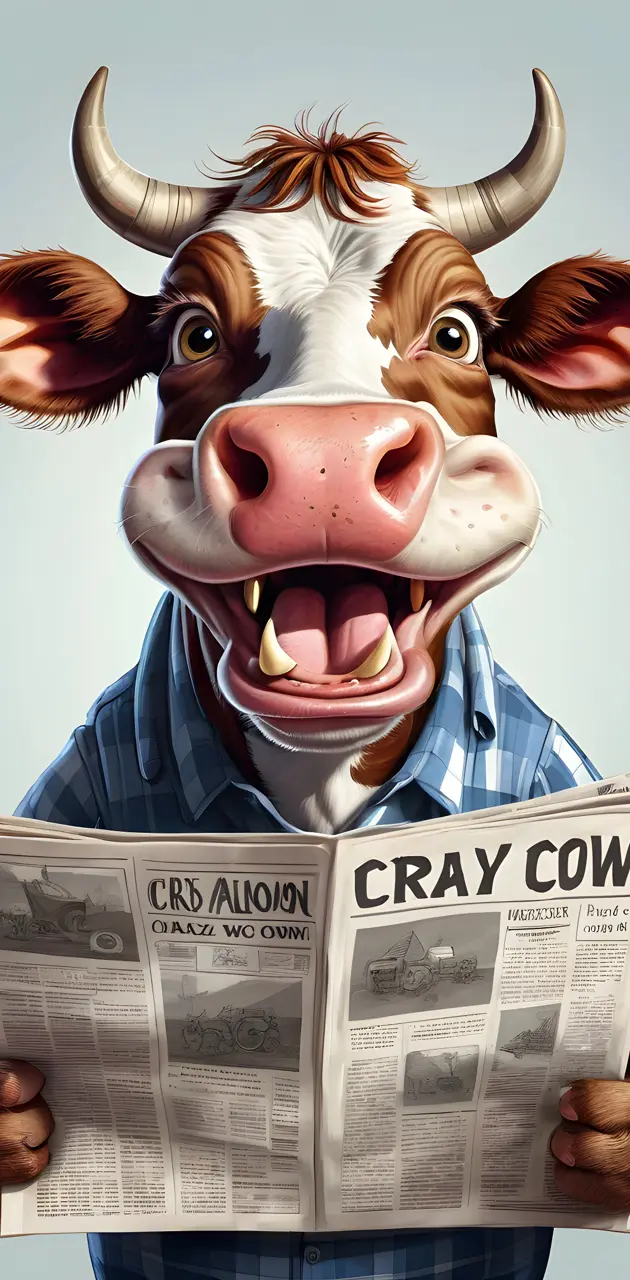 Crazy Cow Reading Newspaper