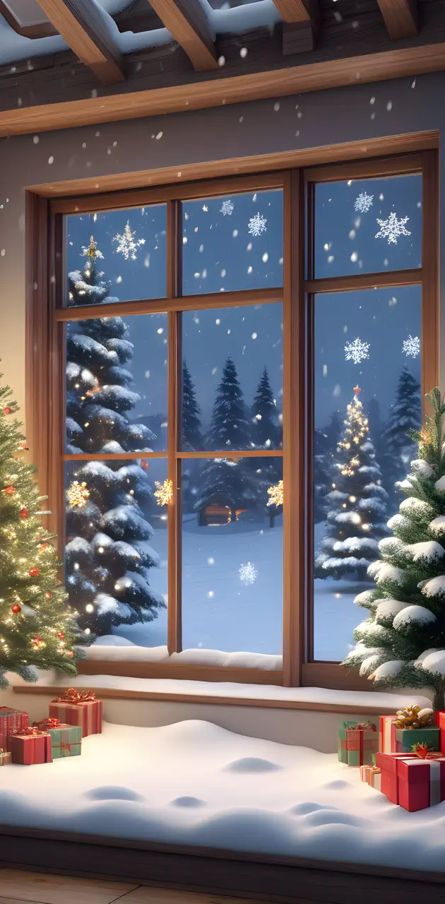 snowy window Christmas