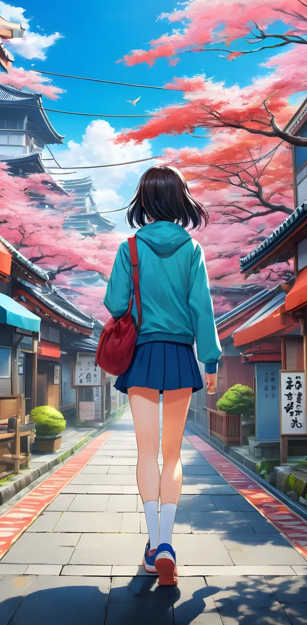 girl walking in a city in japan