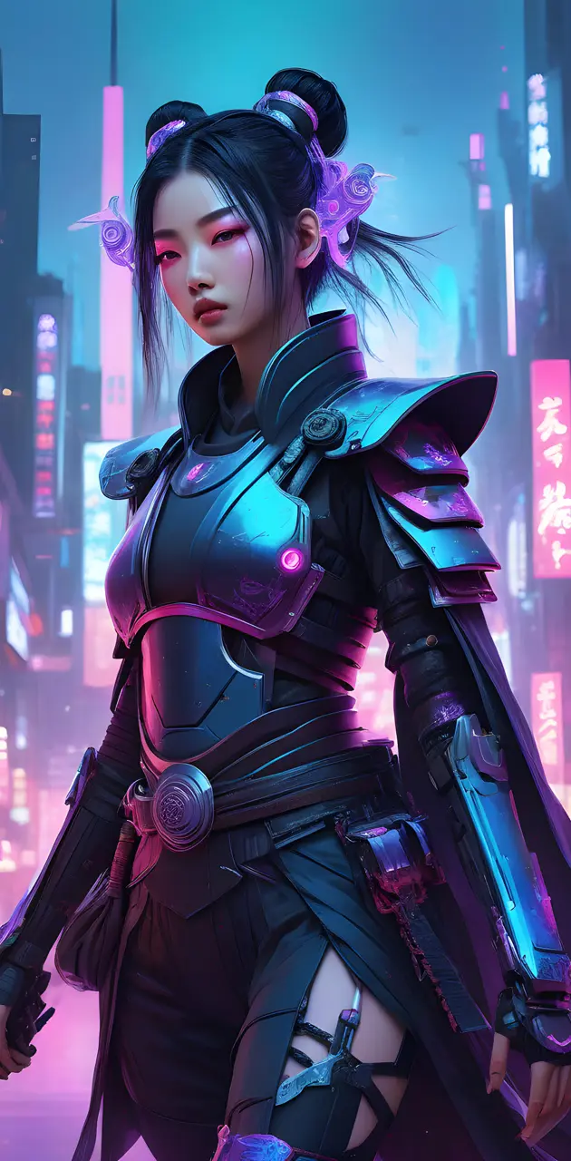 Neon Samurai Cyberpunk Girl